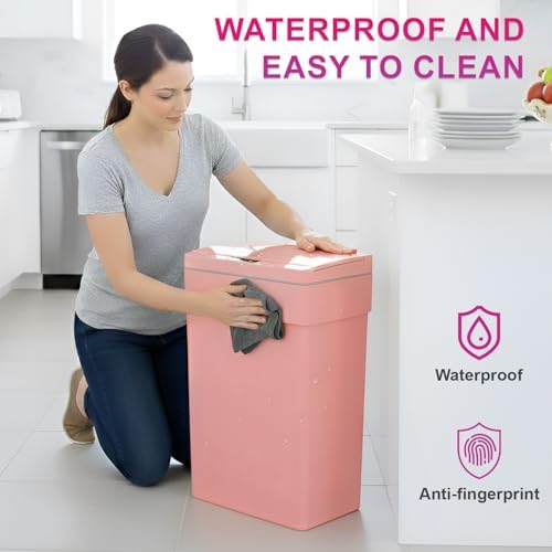PayLessHere | 13 Gallon Plastic Trash Can with Lid | Pink | Automatic Touchless Garbage Can | Waterproof & Easy to Clean | For Kitchen, Bathroom, Home or Office | Pack of 3