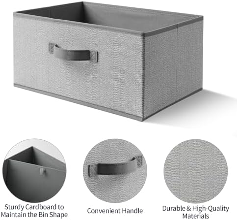 Storage Baskets, 15.7 Inch Woven Fabric Bins, Storage Cubes with Reinforced Handles, Organizer Bins for Closet Shelves, Foldable, for Toys, Clothes (4PCS/Grey-15.7*11*7.8inch)