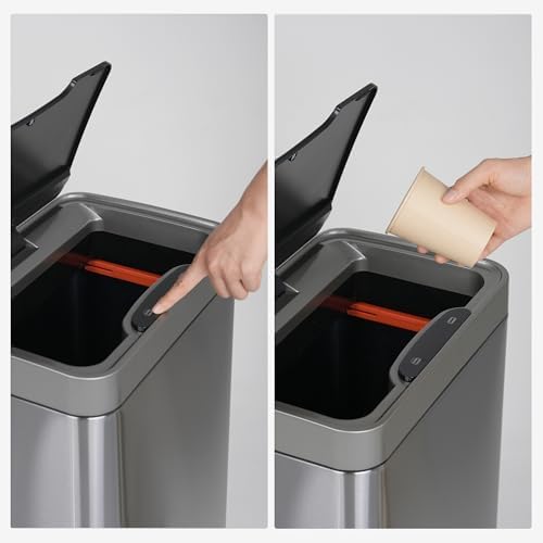 Mbillion 15 Gallon Touchless Motion Sensor Trash Can | Rectangular silver smart garbage can with lid, automatic touchless design for kitchen, bedroom, home & office use