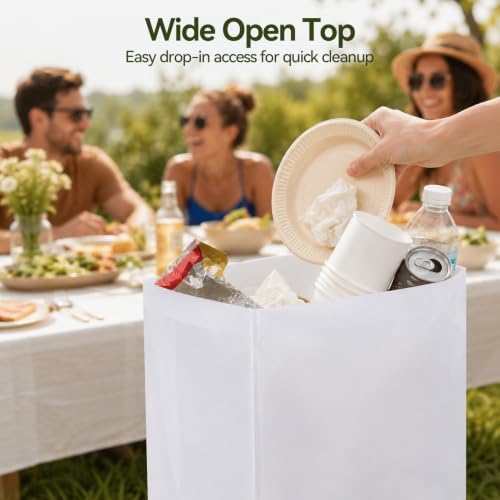 Talent Star 13 Gallon Disposable Trash Cans, 20 Pack Bin | 13 gallon, 20 pack, collapsible, foldable, plastic, reusable, portable, party, camping, recycling White 20PCS