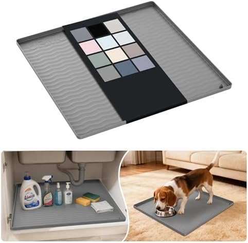 URMONA Waterproof Silicone Under Sink Mat 19'' x 19'' Shelf Liner for Kitchen and Bathroom, Cabinet and Counter Protector, Storage and Organizers, Litter Mat, Pet Cat Puppy Essentials(Beige)