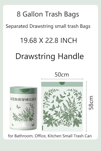 6-8 Gallon Small Trash Bags No-Tearing Drawstring 1.1 Mil Thick - 50Count for Bathroom Kitchen Toilet Home Office and Bedroom