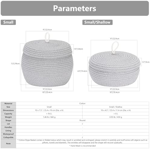 Sea Team Round Woven Cotton Rope Storage Basket with Lid, Khaki | Lidded Knitted Decorative Storage Bin, Pot, Caddy, Organizer, Container for Snacks, Towels, Plants, 10 x 7.5 Inches