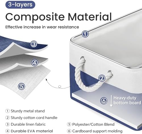 15.7x11.8x8.26 Inch Fabric Large Storage Bins with Handles 1 Pack | Foldable, Sturdy Metal Strand, Cardboard Support Molding, Fabric Storage Baskets for Shelves, Closet, Bedroom, White/Blue