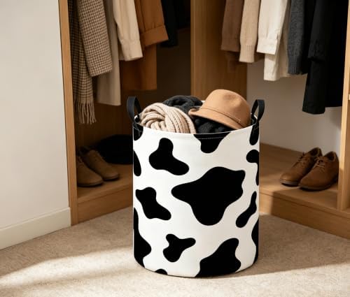 Baby Laundry Basket Baby Nursery Hamper Kids Laundry Basket Toy Storage Bin for Boys Room Decor Gift Baskets for Bedroom Bathroom(Black Cow)