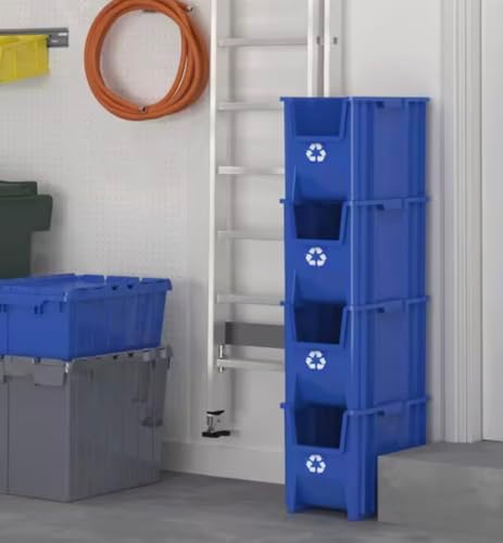 Blue Stackable Open-Front Recycling Bin Box Containers, 4-Pack VR82977
