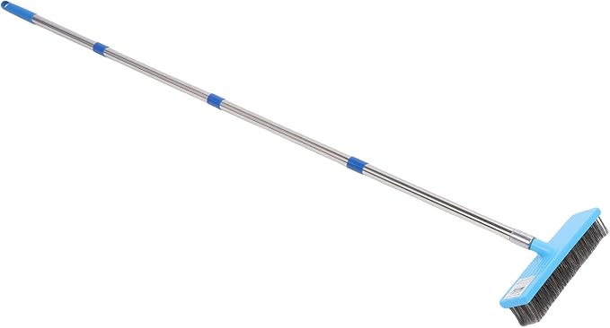 Jiawu Deck Brush, 30cm Heavy Duty Telescopic Handle Wire Brush, Floor Scrubber with Stainless Steel Head for Deck Concrete Garden Garage Patio (160cm)