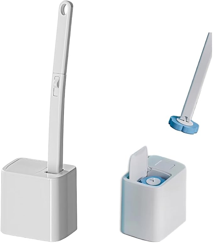 Disposable Toilet Brush with Holder, Wall Mounted Hygienic Cleaner | Auto Open Lid, Preloaded Cleaning Liquid, Sponge Brush Heads, Dust-Proof Storage, Touch-Free Access