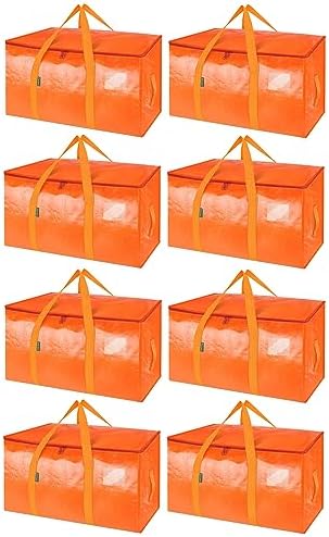 BALEINE 8-Pack Oversized Moving Bags with Reinforced Handles, Heavy-Duty Storage Tote for Clothes, Moving Supplies (Orange, 8-Pack)