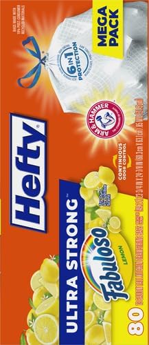 Hefty Ultra Strong 13 Gallon Trash Bags, Tall Kitchen Trash Bags 13 Gallon Size, Resist Leaks, Punctures, and Rips, Continuous Odor Control, White, Fabuloso Lemon Scent, 80 Bags| (Pack of 3)