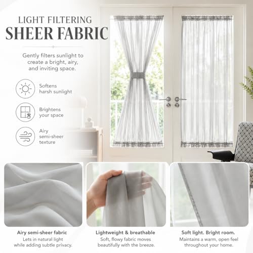 Aquazolax Sheer Patio Curtain Drapery Panel for Door Window Elegant Soild Voile French Door Curtain Panel 25"x72" with Tieback - 1 Piece, Grey
