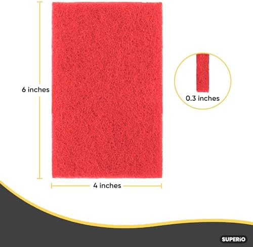 Scouring Pad Non-Scratching Scrubber Non-Scratch Cleaning Scrub Pads Heavy Duty Scouring Pad Reusable Kitchen Scrubbing Pad Pack of 24 Red, by Superio