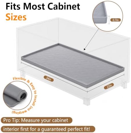 34"x22" Silicone Under Sink Mat Waterproof Cabinet Liner(Gray) | Leak-Proof Silicone Cabinet Protector with Raised Edges, Keeps Kitchen & Bathroom Cabinets Safe from Water Damage