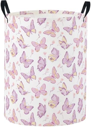 Baby Laundry Basket Baby Nursery Hamper Kids Laundry Basket Toy Storage Bin for Boys Room Decor Gift Baskets for Bedroom Bathroom(Purple Butterfly)