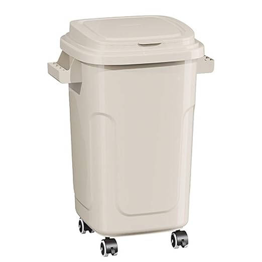Trash Cans,Wheeled Outdoor Garbage Can,Wastebasket Trash Container, Recycling Bin,Stackable, Plastic,Lid,Rectangular,Recycle Logo,Rugged,Ergonomic Handle,Kitchen,Office,Workspace(White-1,61L)