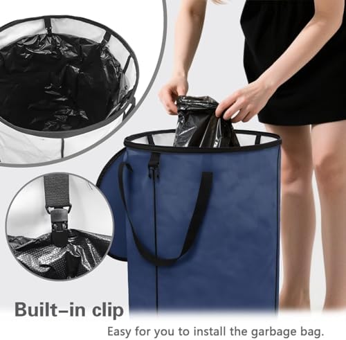 Navy Blue Camping Garbage Can Collapsible Rv Trash Can Perfect for Leaf Removal, Yard Clean-Up