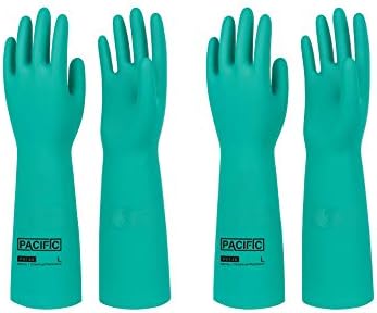 PACIFIC PPE Chemical Resistant Nitrile Gloves, 28 Mil Long Cuff, 2 Pairs | Chemical gloves, acid alkali solvent and oil resistant, reusable, textured grip, long cuff protection for industrial work