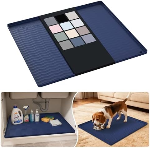 URMONA Waterproof Silicone Under Sink Mat 25'' x 22'' Shelf Liner for Kitchen and Bathroom, Cabinet and Counter Protector, Storage and Organizers, Litter Mat, Pet Cat Puppy Essentials(Navy)