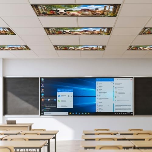 Fluorescent Light Covers for Drop Ceiling Farm Happy Pig Cow Sheep Chicken Magnetic Light Filters, Window View Ceiling Shade Filters for Home Classroom Office,2x4 ft,4Packs