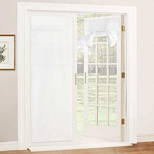 RYB HOME Linen Blended French Door Curtains, Self Adhesive Shades | Privacy, Room Darkening, Glass Door Window Curtains, for Kitchen Patio Sidelight Window, Tie Up, W30 x L80, White, 1 Panel