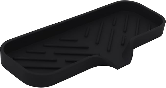 Silicone Bathroom Soap Dishes, Sponge Holder for Kitchen Sink, Shower Soap Holder with Drain, Soap Dispenser Tray, Soap Dish for Bottle, Cup, Sink or Counter Organizer - Black 9" x 3.15"