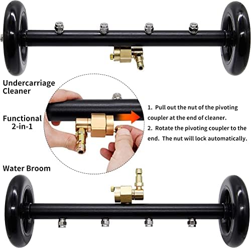 YUET 2-in-1 Pressure Washer Undercarriage Cleaner Water Broom, 16" Surface Cleaner Power Washer Attachment with 4 Nozzles 3 Extension Rods and QC Pivot Coupler, 4000 PSI 40cm