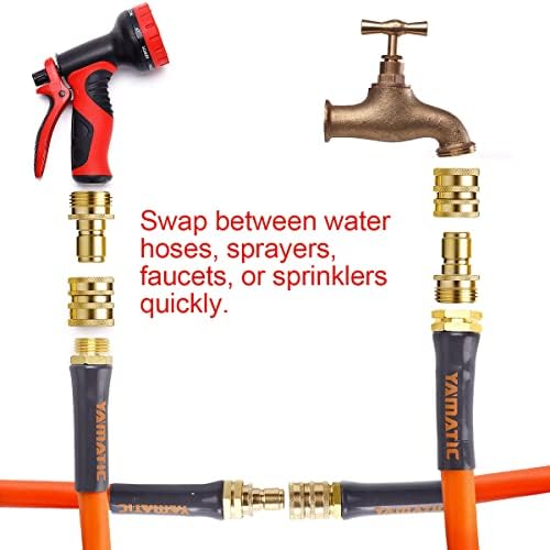 YAMATIC Brass Garden Hose Quick Connect Fittings, 3/4" Thread (4 PACK) | Heavy Duty Solid Brass Fittings, Durability and Leakproof for Garden, Yard, Lawn, Instant Connection