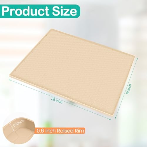 Silicone Under Sink Mat, 28"x19", Waterproof Cabinet Liner, Beige | Shelf Liner, Cabinet Protector, Home Organizer, for Kitchen, Bathroom, Multipurpose, Leak Proof, Easy Clean, Drip Tray, Clean