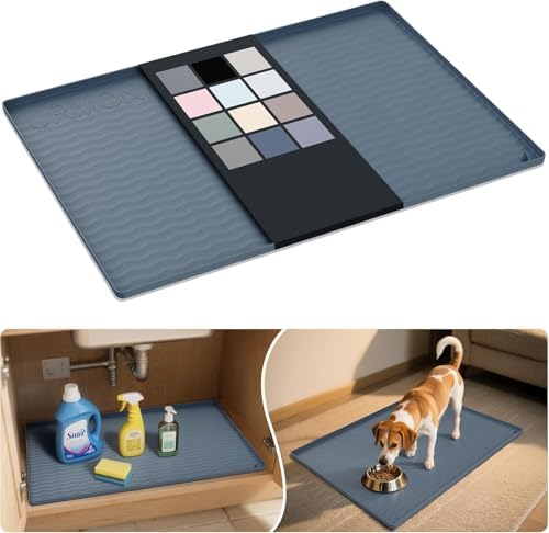 URMONA Waterproof Silicone Under Sink Mat 31'' x 19'' Shelf Liner for Kitchen and Bathroom, Cabinet and Counter Protector, Storage and Organizers, Litter Mat, Pet Cat Puppy Essentials(Dark Grey)