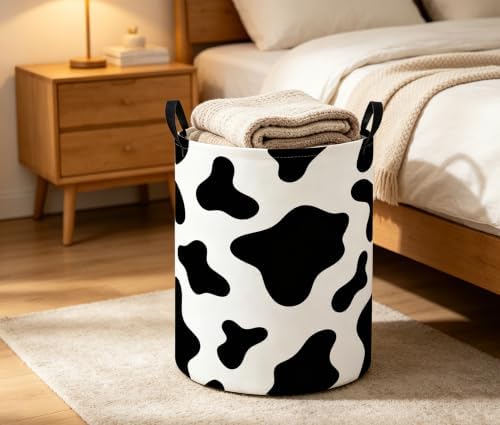 Baby Laundry Basket Baby Nursery Hamper Kids Laundry Basket Toy Storage Bin for Boys Room Decor Gift Baskets for Bedroom Bathroom(Black Cow)