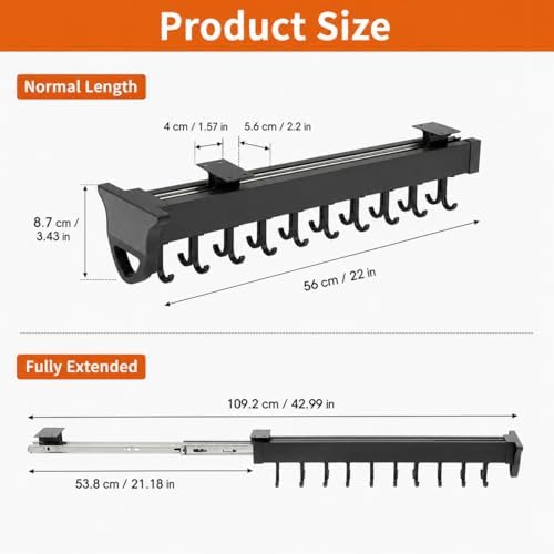 Sliding Broom Storage Rack, Shelf Broom Pull Out with 20 Removable Hooks | 66 lbs Broom Organizer stand for Home Laundry Wardrobe Kitchen Garage Cupboard