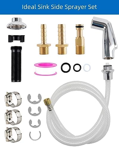 Universal Kitchen Sink Side Sprayer Head/Water Hose/Holder, Silver Chrome | Quick Side Connector Compatible with Moen Faucet Sprayer Replacement, Kitchen Sink Faucet Sprayer Attachment
