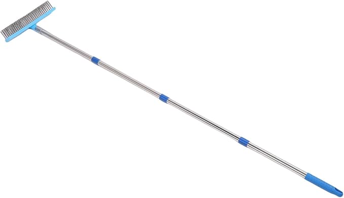 FTVOGUE Telescopic Wire Broom, Heavy Duty Scrubbing Moss Removal Brush for Patio Garden Stainless Steel PP 20cm Brush Head 160cm 4 Section Handle 1 Pack