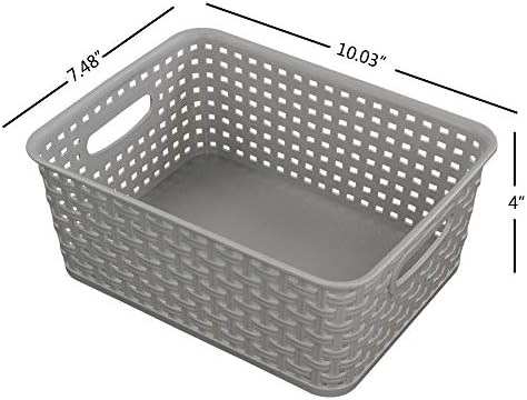 6-pack Grey Woven Plastic Storage Baskets, Organizing Bins