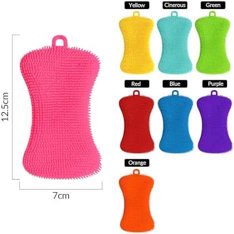 5 Pack Silicone Dish Sponges for Kitchen, Double Sided Silicone Dish Scrubber, Multipurpose Kitchen Scrubber Sponge, Vegetable Brush (Purple)