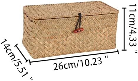 Moosky Wicker Shelf Baskets with Lid,Natural Seagrass Storage Basket Boxes Handwoven Rectangular Baskets Bins Multipurpose Home Organizer Decor (Small)
