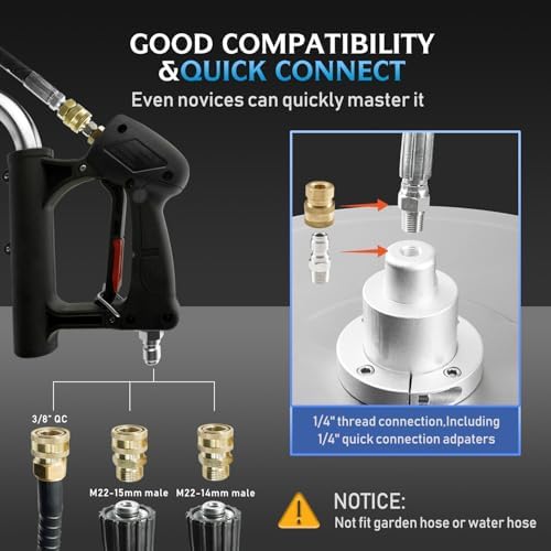 RAYNEL 20" Pressure Washer Surface Cleaner, Power Washer Accessory | Stainless Steel Housing, 4 Wheels, Dual Handles, 2 Hose Adapters, 5 Spray Nozzles & 4 Replacement Nozzles, Max 4000 PSI