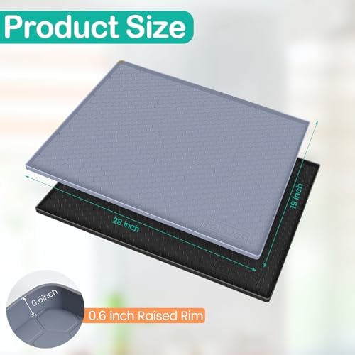 Silicone Under Sink Mat, 28"x19", Waterproof Cabinet Liner, Grey | Shelf Liner, Cabinet Protector, Home Organizer, for Kitchen, Bathroom, Multipurpose, Leak Proof, Easy Clean, Drip Tray, Clean