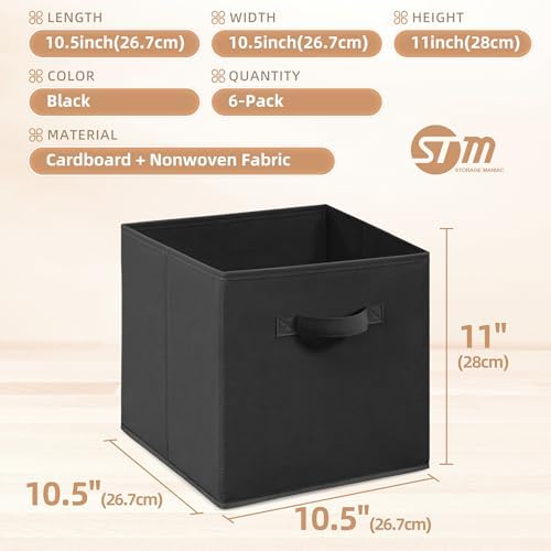 STORAGE MANIAC Storage Cubes, 11 Inch Durable 18 Pack Fabric Foldable Collapsible Bins with Handles for Organization, Closet, Shelves, Offices, Toys, Black
