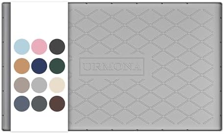 URMONA Under Sink Mat 37 x 22 in, Waterproof Silicone Cabinet Protector | Waterproof, Oil-Resistant, Raised Edge, Cabinet Liner, Shelf Protector, Pet Food Mat, Storage Mat, Easy to Clean, Light Grey