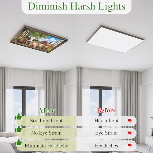 Fluorescent Light Covers for Drop Ceiling Farm Happy Pig Cow Sheep Chicken Magnetic Light Filters, Window View Ceiling Shade Filters for Home Classroom Office,2x4 ft,3Packs