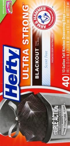 Hefty Ultra Strong 13 Gallon Trash Bags,Black Tall Kitchen Trash Bags 13 Gallon Size,Break Resistant Drawstring Enclosure,Continuous Odor Control,Blackout,Unscented,40-Bags,(Pack of 6)