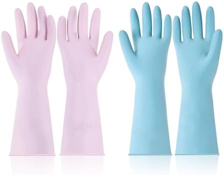 VEVOR Reusable Dishwashing Gloves, 2 Pairs Colorful Reusable Household Kitchen Cleaning Gloves for Washing Dishes and Cleaning Tasks, Flexible Long-lasting and Non-Slip, Medium, Blue + Purple