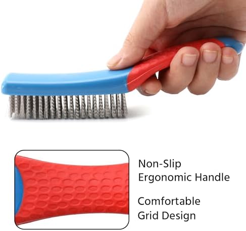 Wire Brushes for Rust Removal, Steel Wire Metal Brush for Cleaning Concrete | Paint Remover for Concrete & Grill Rust Remover with Ergonomic Handle (15.5x3.5cm)
