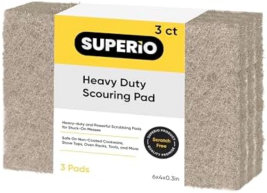 Scouring Pad Non-Scratching Scrubber Non-Scratch Cleaning Scrub Pads Heavy Duty Scouring Pad Reusable Kitchen Scrubbing Pad Pack of 3 Natural, by Superio
