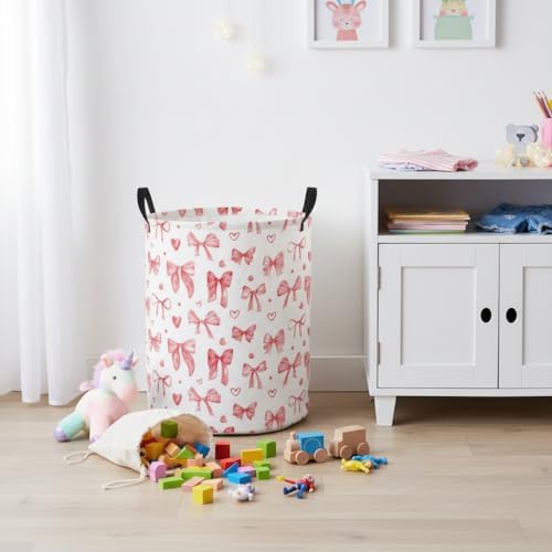 Baby Laundry Basket Baby Nursery Hamper Kids Laundry Basket Toy Storage Bin for Boys Room Decor Gift Baskets for Bedroom Bathroom(Heart Bowknot)