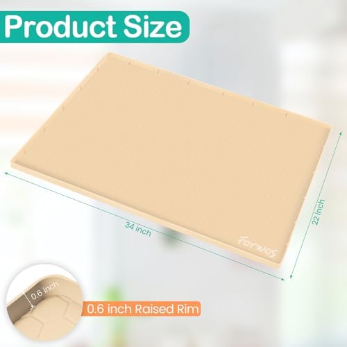 Silicone Under Sink Mat, 34"x22", Waterproof Cabinet Liner, Beige | Shelf Liner, Cabinet Protector, Home Organizer, for Kitchen, Bathroom, Multipurpose, Leak Proof, Easy Clean, Drip Tray, Clean