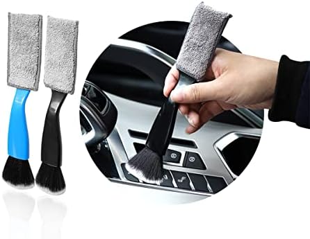 Ziciner 2 PCS Double Head Brush for Car Clean, Soft Auto Interior Duster Detailing Brushes, Universal Vehicle Dashboard Screen, Air Vents, Computer etc Cleaning Tool Accessories (Black+Blue)