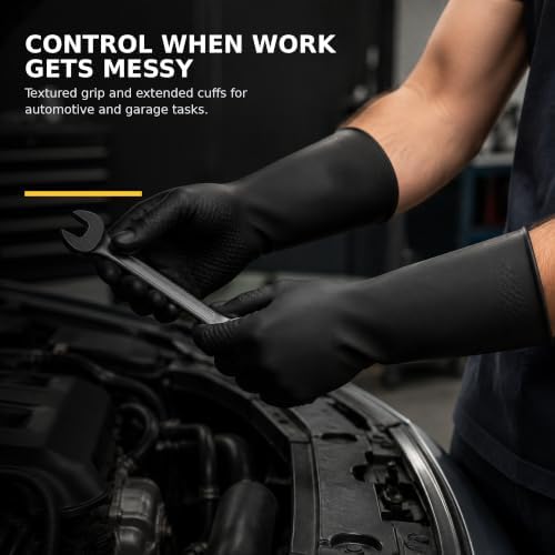 Heavy Duty Chemical Resistant Rubber Gloves (1 Pair) - Extra Long Cleaning & Industrial Work Gloves, Acids & Solvents