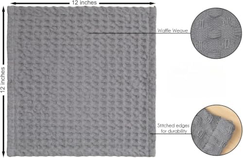 12 Pack Gray and Black Waffle Weave Dishcloths, 3 Sets of 4 Reusable 100% Cotton Kitchen Cleaning Cloths, 12x12 Inch, Super Absorbent, Quick Dry, for Dishes, Countertops, Hands, Eco-Friendly